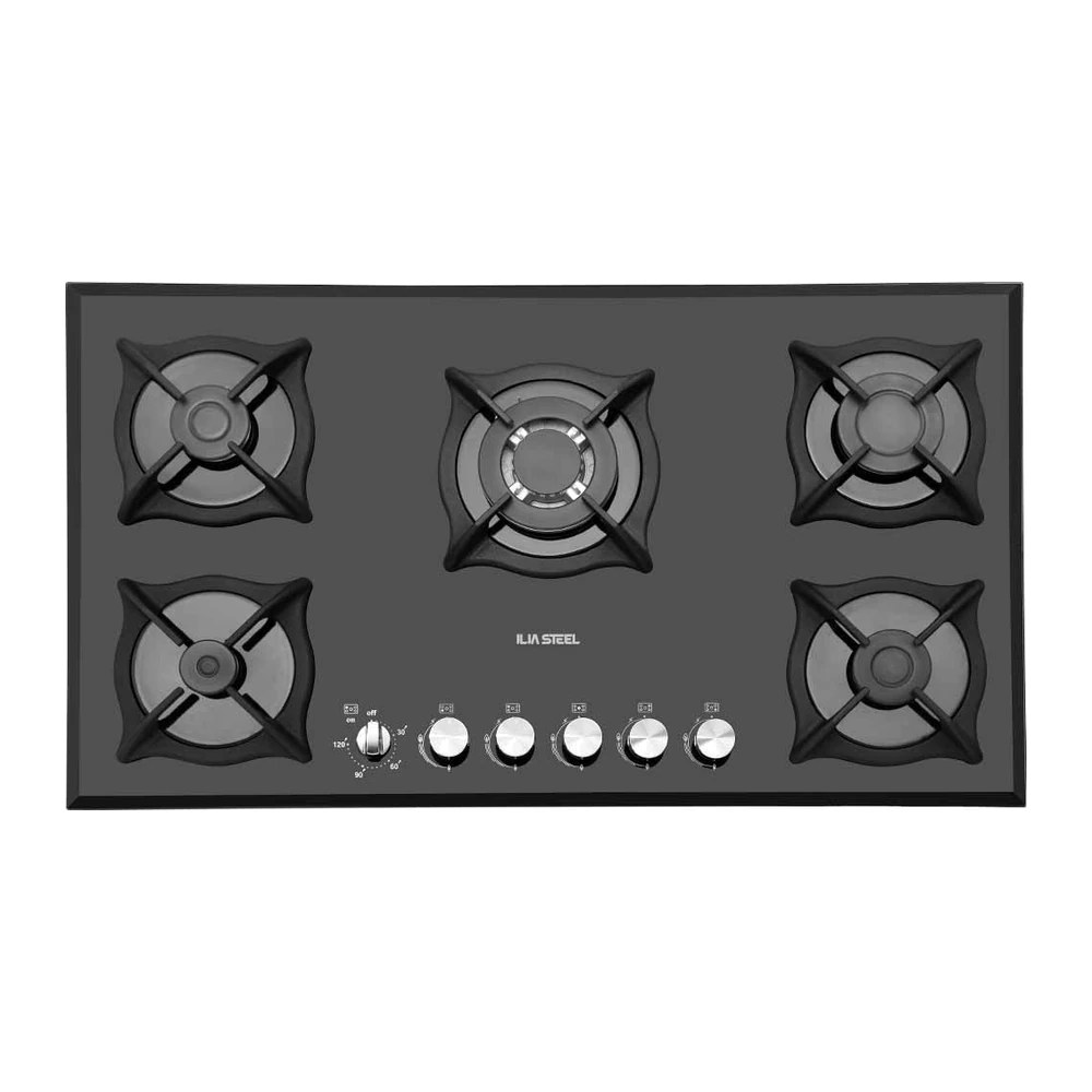iliasteel-gas-g503t-1 اجاق گاز ایلیا استیل مدل G503T شیشه ای مشکی 5 شعله