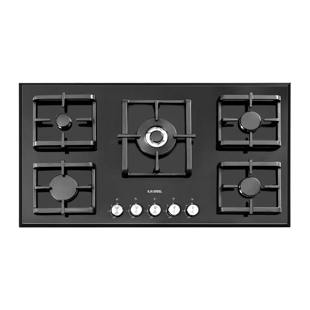 iliasteel-gas-g542-1 اجاق گاز ایلیا استیل مدل G542 شیشه ای مشکی 5 شعله