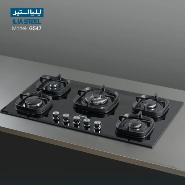 اجاق گاز ایلیا استیل مدل G547 شیشه ای مشکی 5 شعله