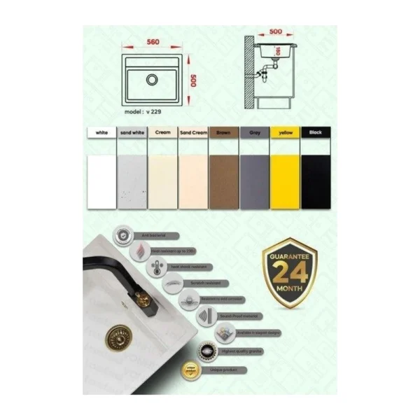 سینک گرانیتی توکار ونهر مدل V229